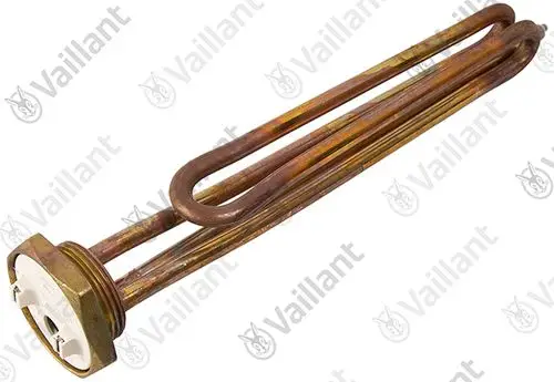 Heizelement von Vaillant mit zwei gebogenen Rohren und Anschlussplatte. Das Element ist für die Zusatzheizung in bestimmten Geräten geeignet.